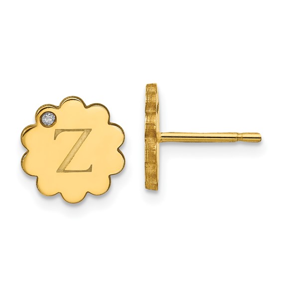 Initial Flower with Diamond Post Earrings