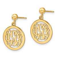 Sterling Silver Gold-plated Round Monogram Dangle Earrings view 2
