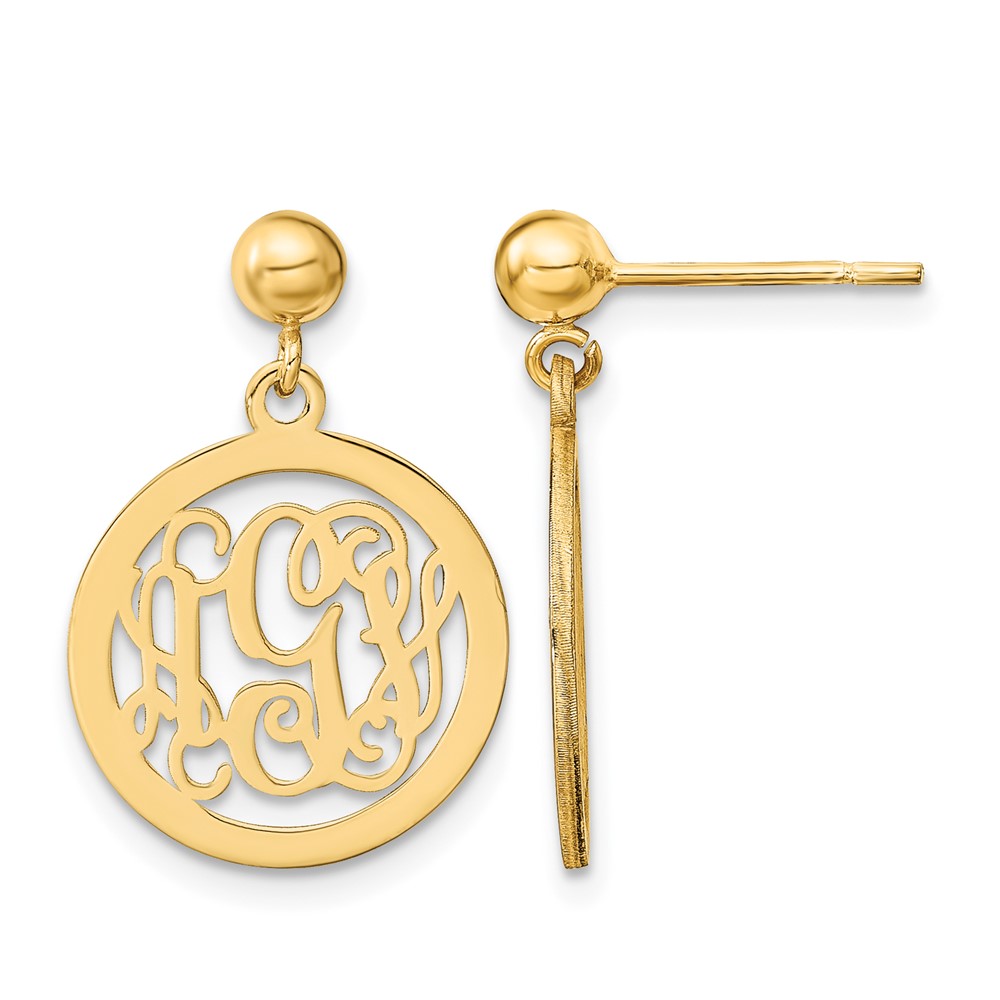 Sterling Silver Gold-plated Round Monogram Dangle Earrings