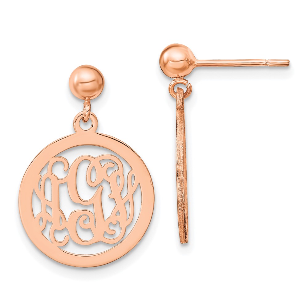 Sterling silver/Rose-plated Polished Monogram Post Dangle Earrings