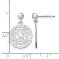 Sterling Silver Rhodium-plated Round Monogram Dangle Earrings view 2