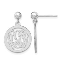 Sterling Silver Rhodium-plated Round Monogram Dangle Earrings view 1