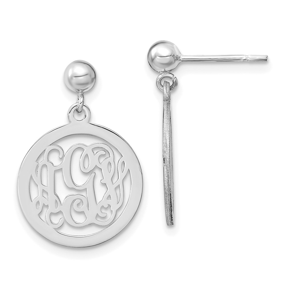Sterling silver/Rhodium-plated Polished Monogram Post Dangle Earrings