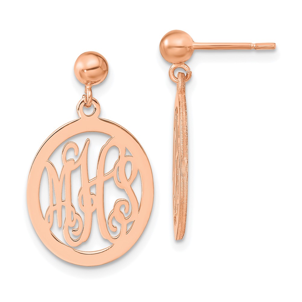 Sterling Silver/Rose-plated Polished Monogram Post Dangle Earrings