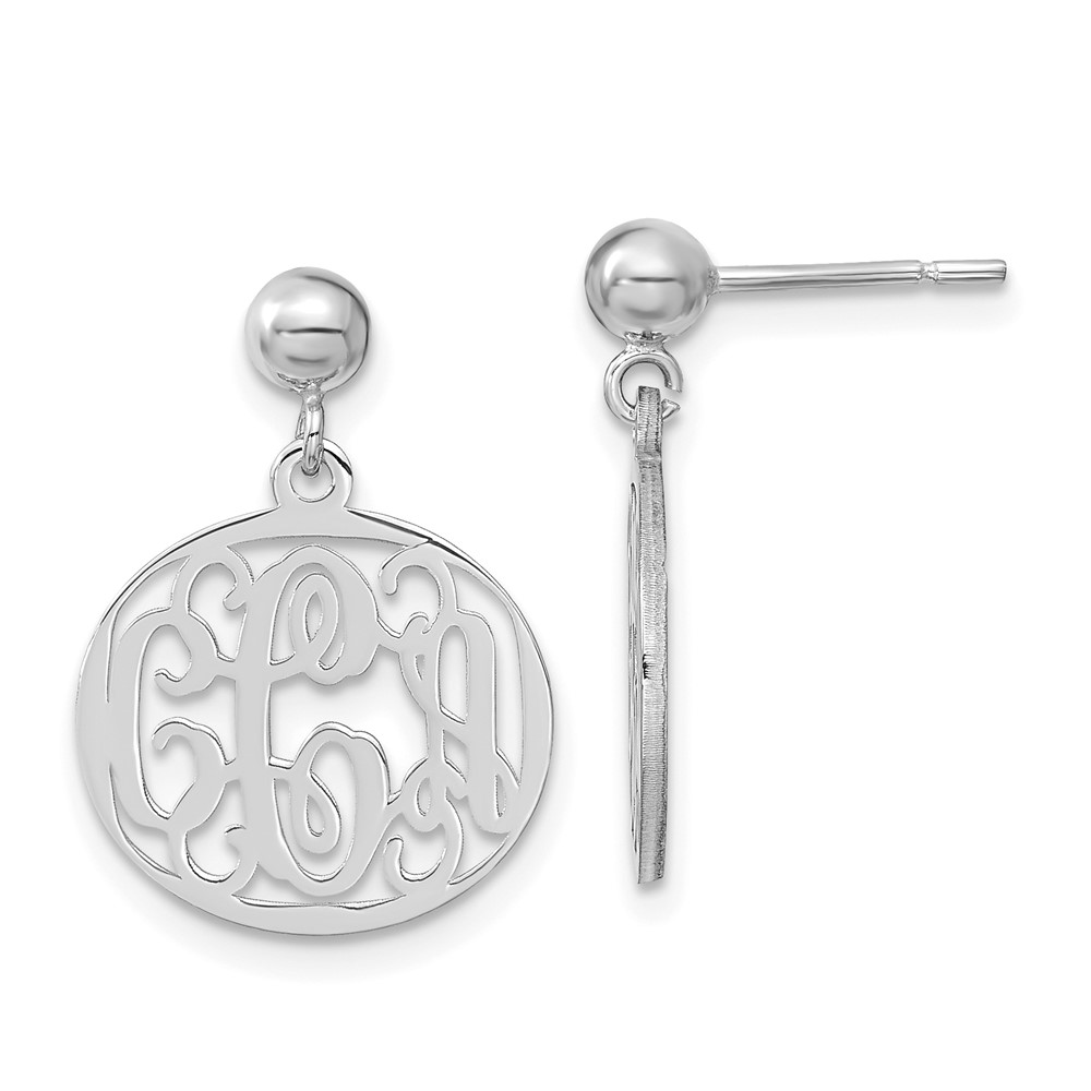Sterling silver/Rhodium-plated Polished Monogram Post Dangle Earrings