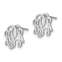Sterling Silver Rhodium-plated Monogram Post Earrings view 2