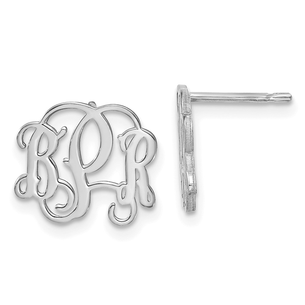 Sterling Silver/Rhodium-plated Polished Monogram Post Earrings