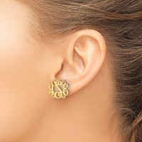 14K Yellow Gold Monogram Post Earrings view 3