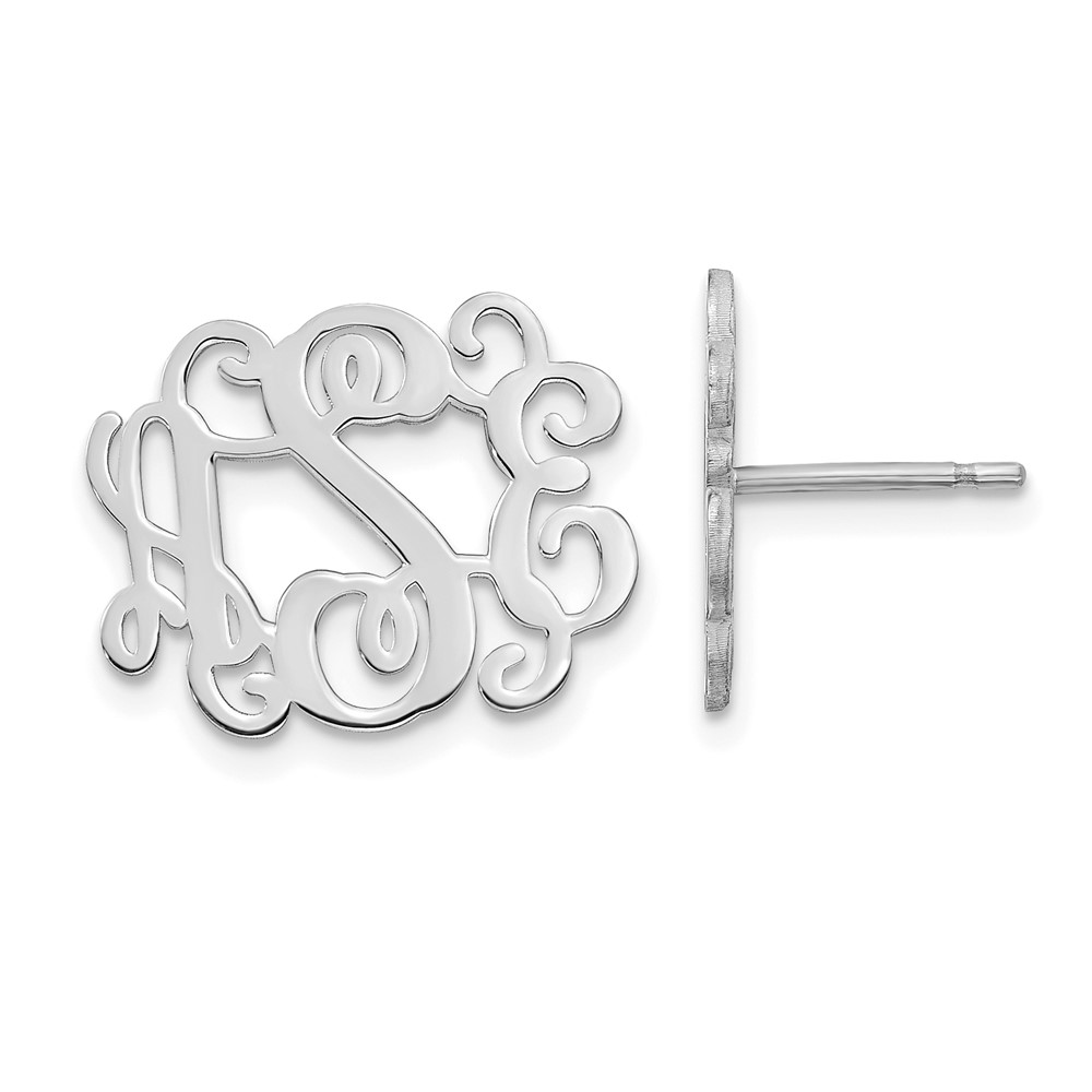 Sterling Silver/Rhodium-plated Polished Monogram Post Earrings
