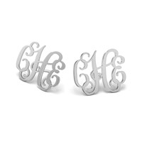 14K White Gold Monogram Post Earrings view 3