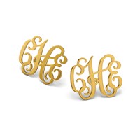 14K Yellow Gold Monogram Post Earrings view 5