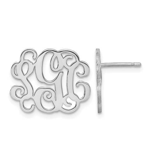 Sterling Silver Rhodium-plated Monogram Post Earrings