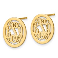 Sterling Silver Gold-plated Round Monogram Post Earrings view 2