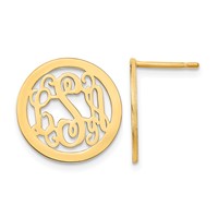 Sterling Silver Gold-plated Round Monogram Post Earrings view 1