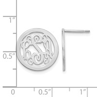 14K White Gold Round Monogram Post Earrings view 2