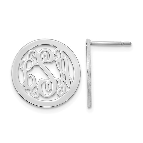 14K White Gold Round Monogram Post Earrings