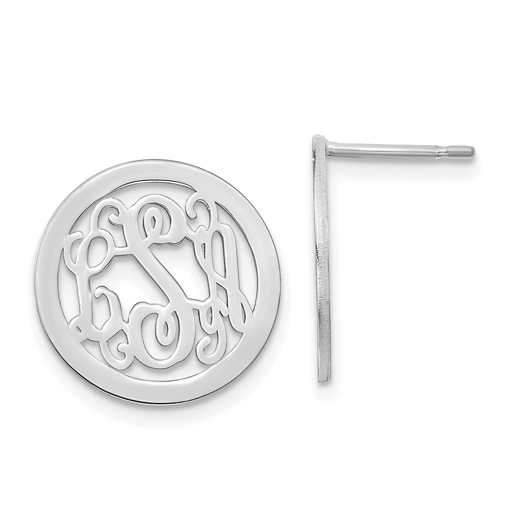Sterling Silver/Rhodium-plated Polished Small Circle Monogram Earrings