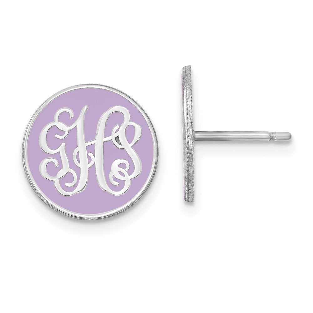 Sterling Silver/Rhodium-plated Epoxied Circle Monogram Post Earrings