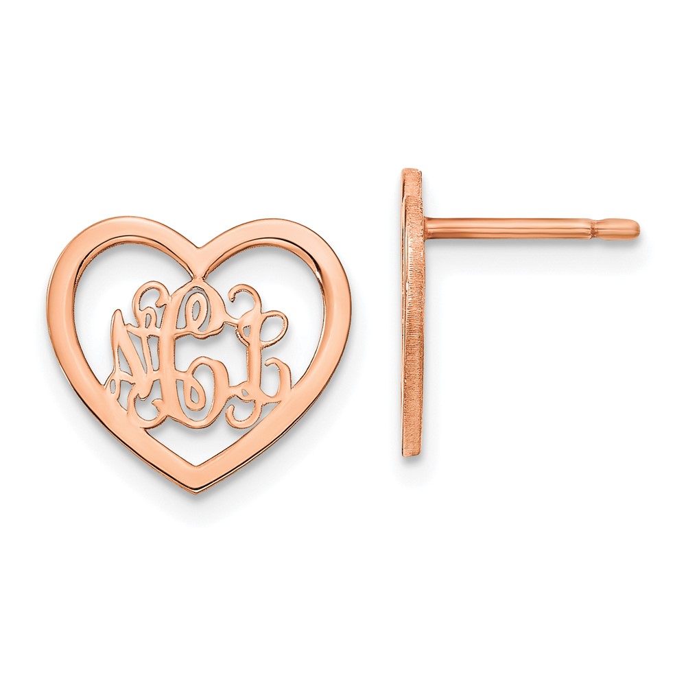 Sterling Silver/Rose-plated Small Polished Heart Monogram Post Earrings