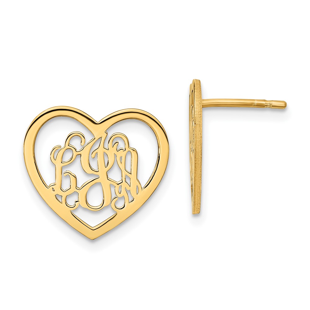 Sterling Silver/Gold-plated Large Polished Heart Monogram Post Earrings