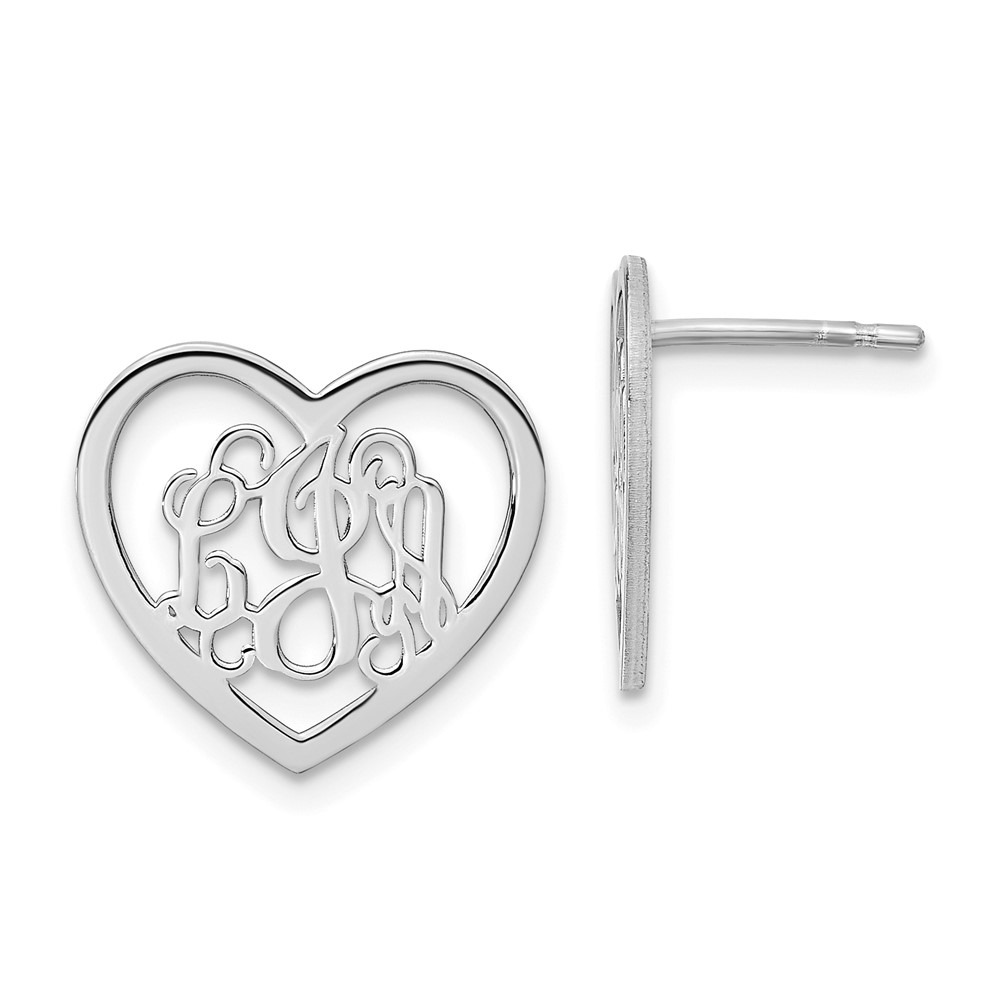 SS/Rhodium-plated Large Polished Heart Monogram Post Earrings