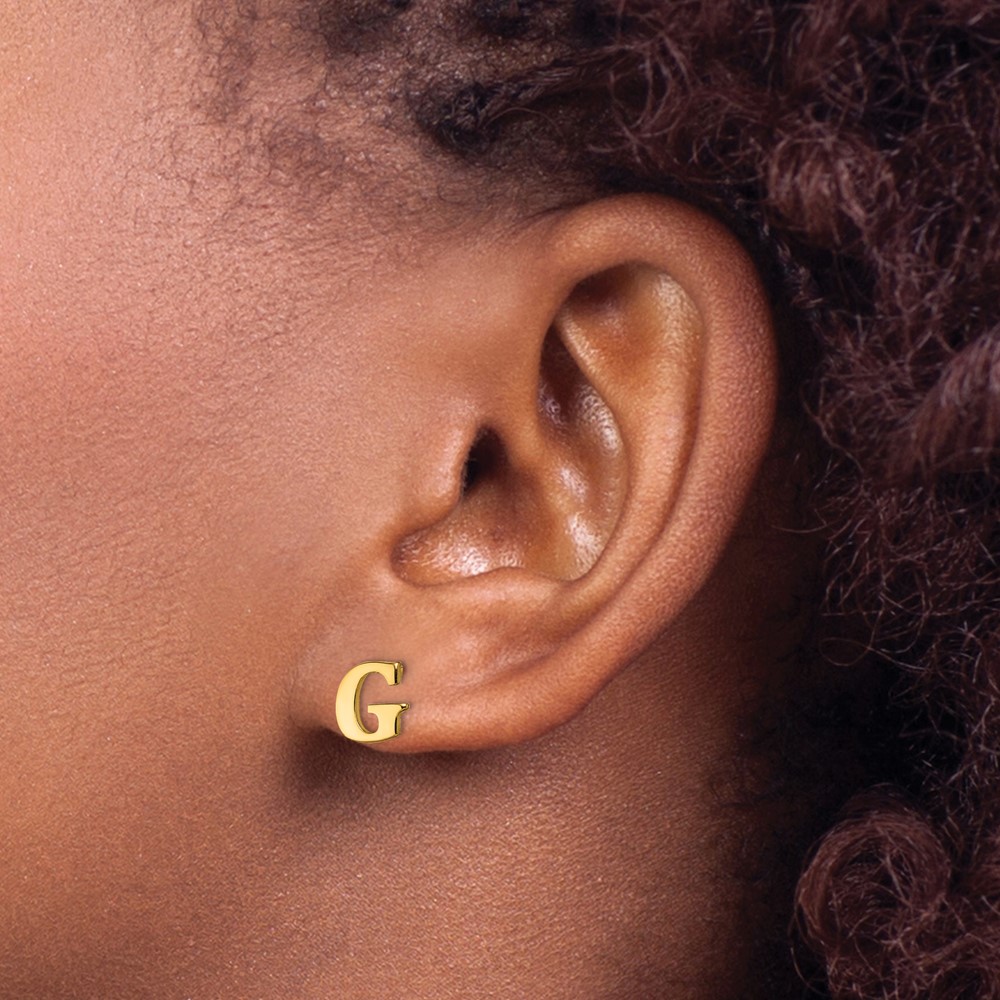 Sterling Silver Gold-plated Letter G Initial Post Earrings (XNE46GP/G)