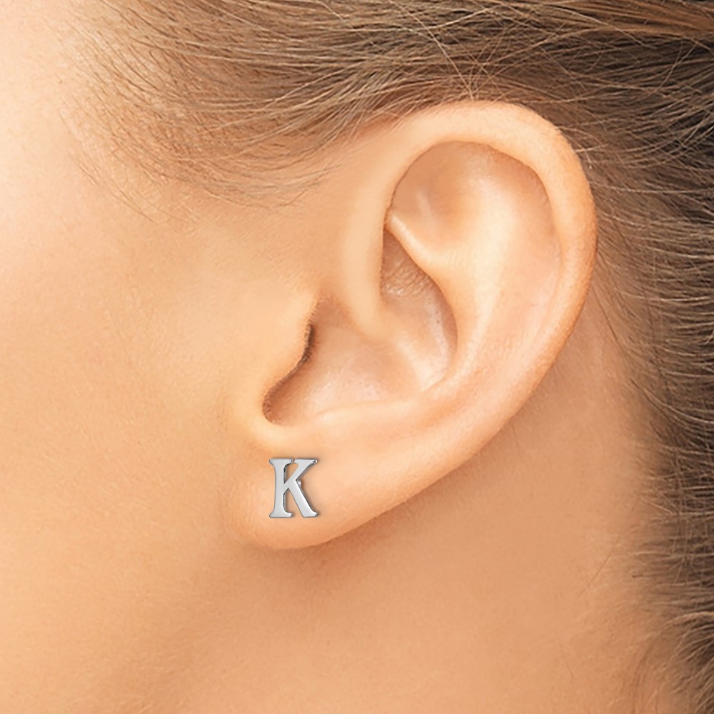 Sterling Silver Rhodium-plated Letter K Initial Post Earrings (XNE46SS/K)
