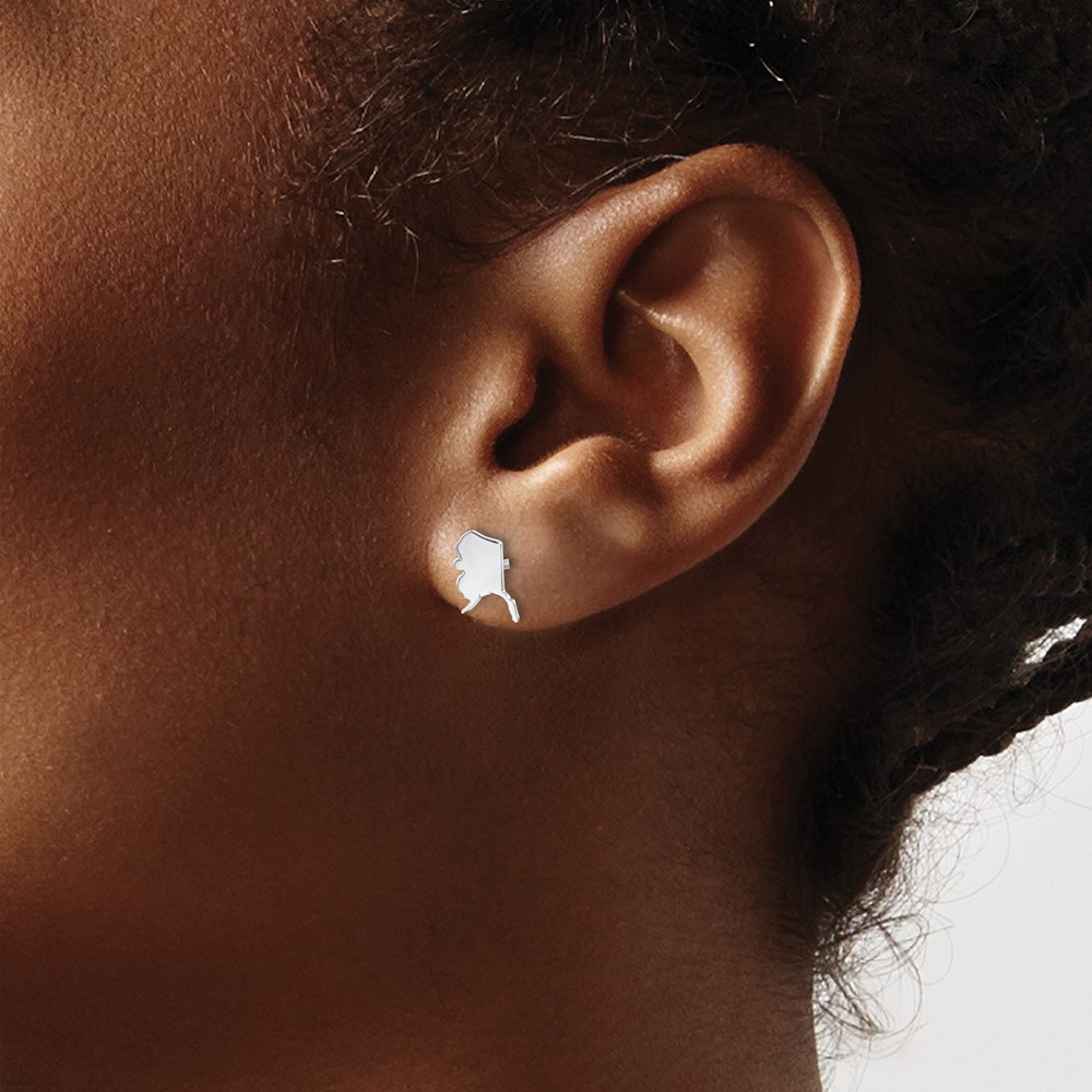 Sterling Silver/Rhodium-plated Alaska State Earrings (XNE50SS-AK)