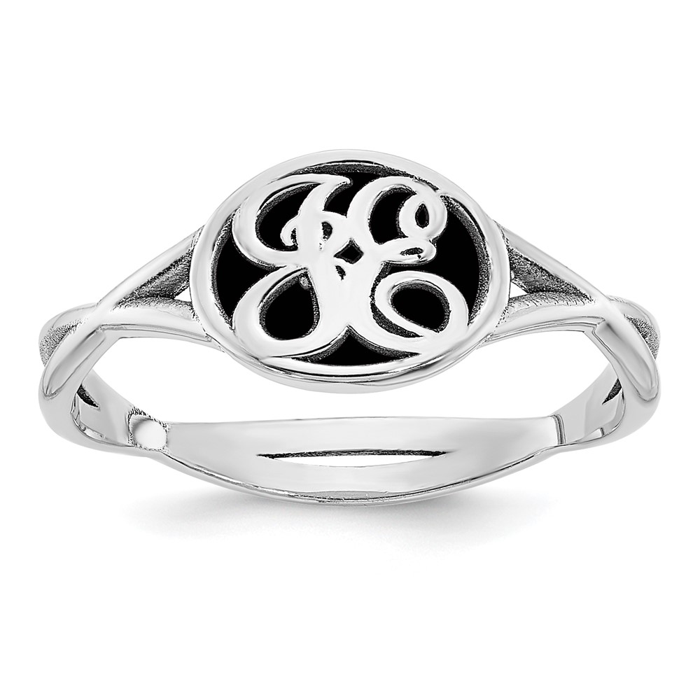 Sterling Silver/Rhodium-plated Twisted Band Initial Ring