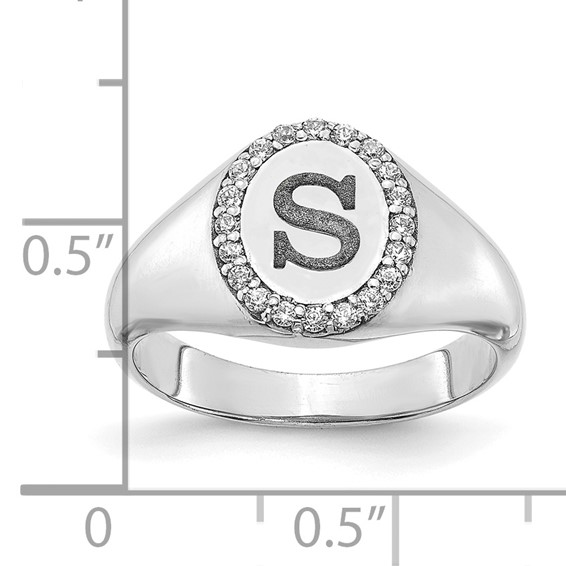 Initial Oval with Diamonds Classic Signet Rings