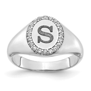 Initial Oval with Diamonds Classic Signet Rings