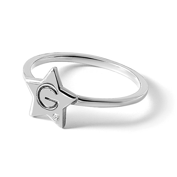 Initial Star with Diamond Signet Rings