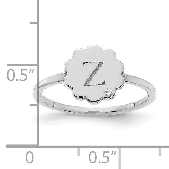 Initial Flower with Diamond Signet Rings