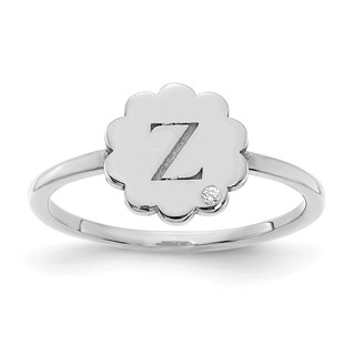 Initial Flower with Diamond Signet Rings