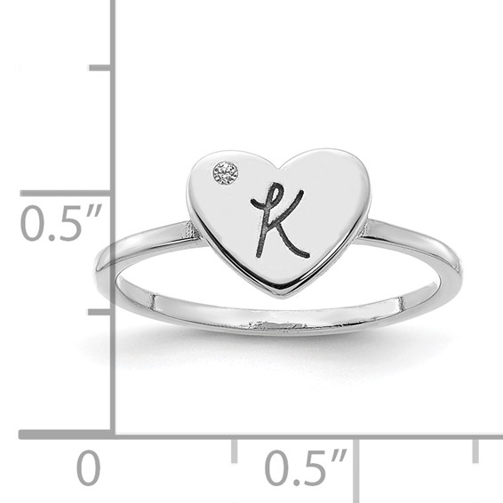 Initial Heart with Diamond Signet Rings