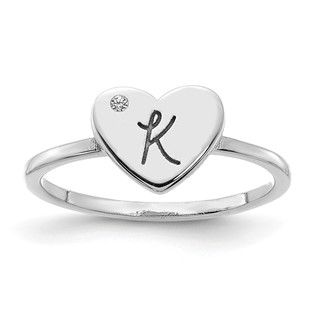 Initial Heart with Diamond Signet Rings