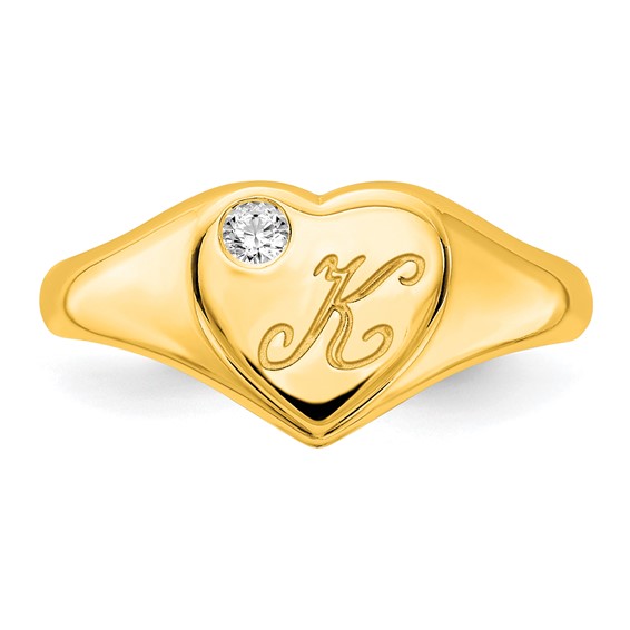 Diamond Heart Signet Initial Rings