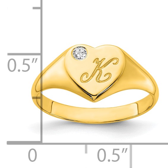 Diamond Heart Signet Initial Rings