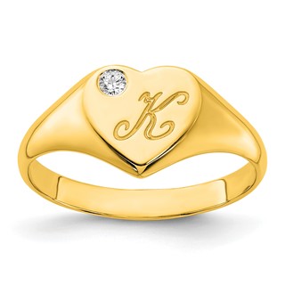 Diamond Heart Signet Initial Rings