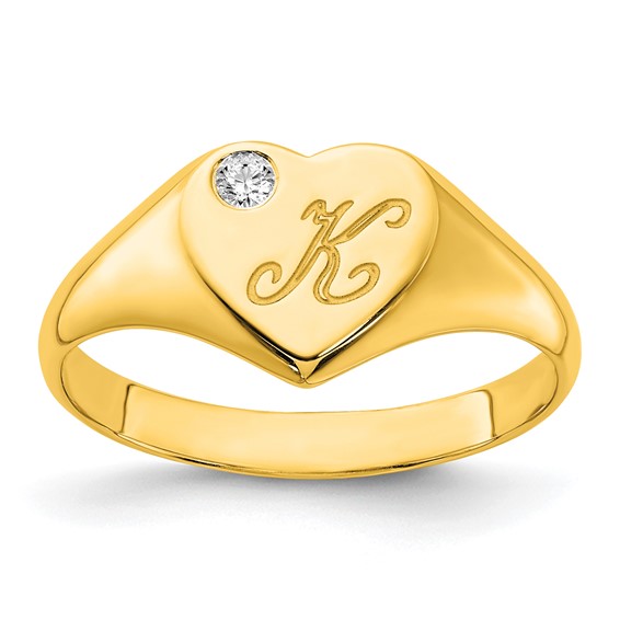 Diamond Heart Signet Initial Rings