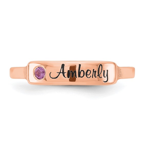 Sterling Silver/Rose Gold-Plated Name and Genuine Stone Ring
