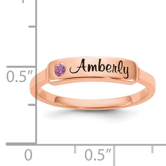 Sterling Silver/Rose Gold-Plated Name and Genuine Stone Ring