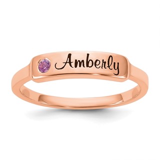 Sterling Silver/Rose Gold-Plated Name and Genuine Stone Ring
