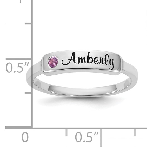 Sterling Silver/Rhodium-plated Name and Genuine Stone Ring