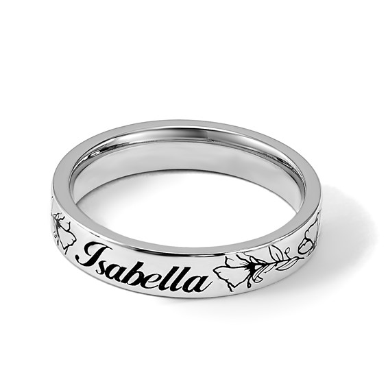 Sterling Silver/Rhodium-plated Name and Birth Flower Ring