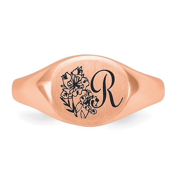 SS/Rose Gold-Plated Epoxy Initial and Birth Flower Signet Ring