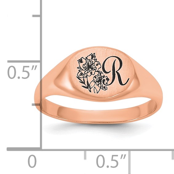 SS/Rose Gold-Plated Epoxy Initial and Birth Flower Signet Ring