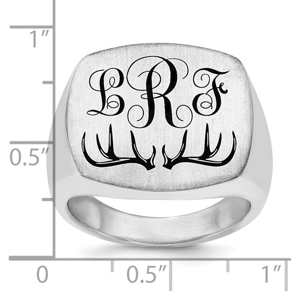Sterling Silver/Rhod-plated Antler Monogram Cushion Ring
