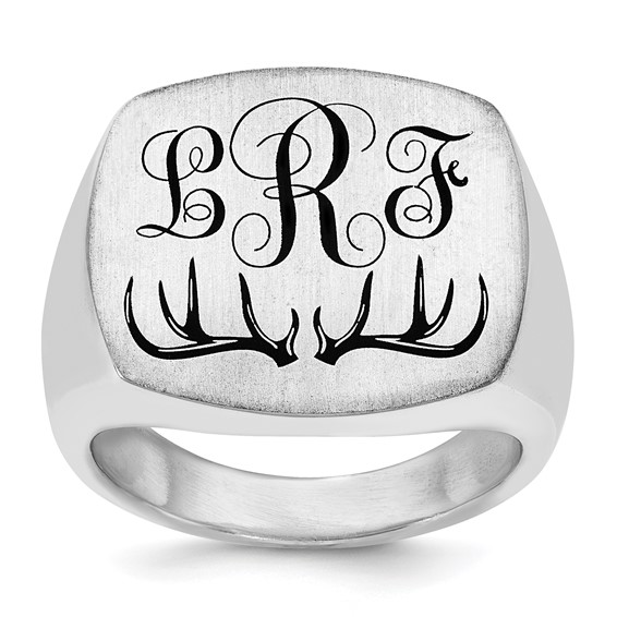 Sterling Silver/Rhod-plated Antler Monogram Cushion Ring