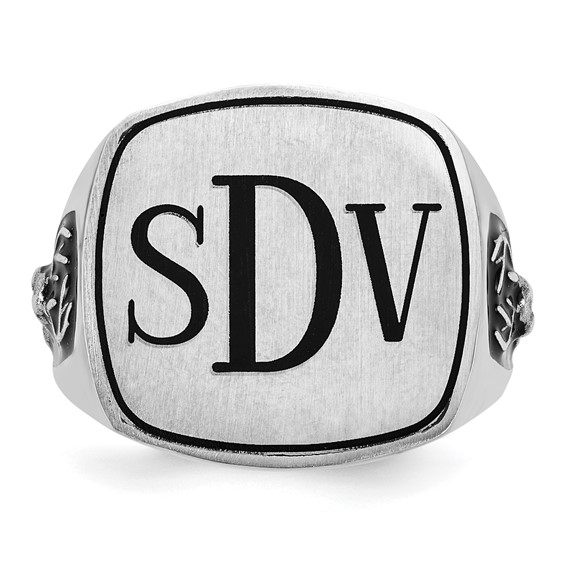 Sterling Silver/Rhod-plated Antler Monogram Cushion Ring